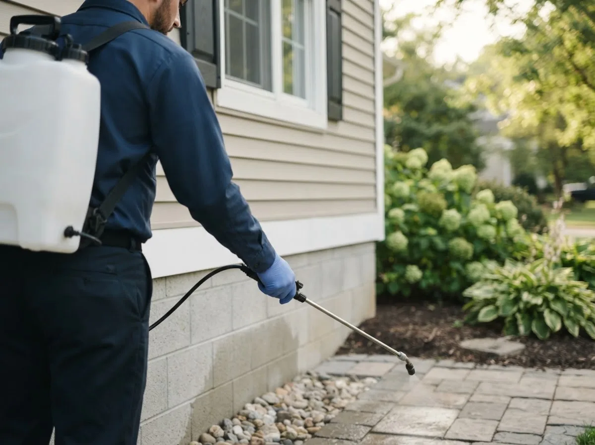 Pest control technician inspecting a home in Avoca, MI